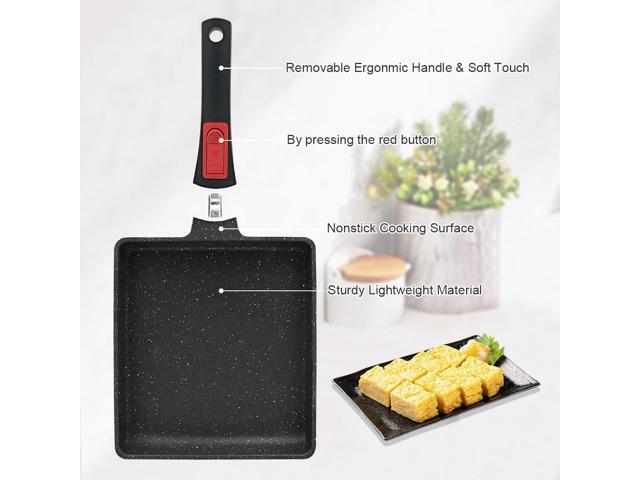 Japanese Omelette Pan Nonstick, Large Tamagoyaki Pan Egg Roll Pan with Detachable Handle, Oven& Dishwasher Safe, 9 x 8 (Black)