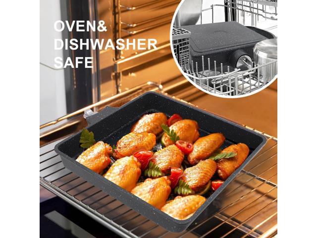 Japanese Omelette Pan Nonstick, Large Tamagoyaki Pan Egg Roll Pan with Detachable Handle, Oven& Dishwasher Safe, 9 x 8 (Black)