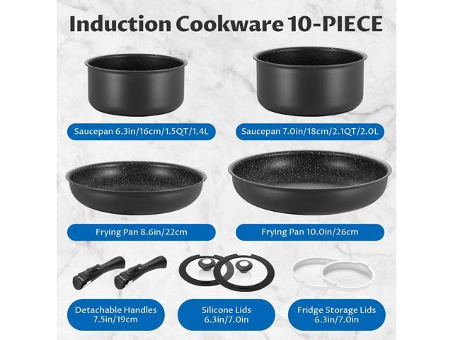 BEZIA Induction Cookware Set 10 Pieces, Nonstick Pots and Pans Set with Removable Handles, for All Hobs, Stackable Design, Dishwasher/Oven Safe,...