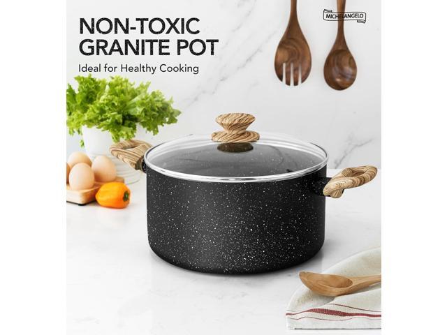 MICHELANGELO Stock Pot with Lid, 5 Quart Cooking Pot Nonstick, Granite Soup Pots with Lid, Induction Pot with Stay-cool Handle, 5 Qt Stockpot Non...