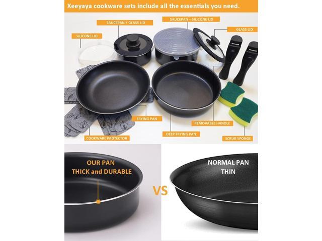 16 Pieces Kitchen Removable Handle Cookware Sets, Stackable Pots and Pans Set Nonstick for Induction Gas RVs Camping Space Saving