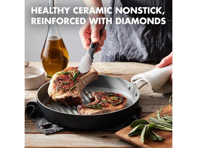 GreenPan Chatham Hard Anodized Healthy Ceramic Nonstick, 11' Grill Pan, PFAS-Free, Dishwasher Safe, Oven Safe, Gray