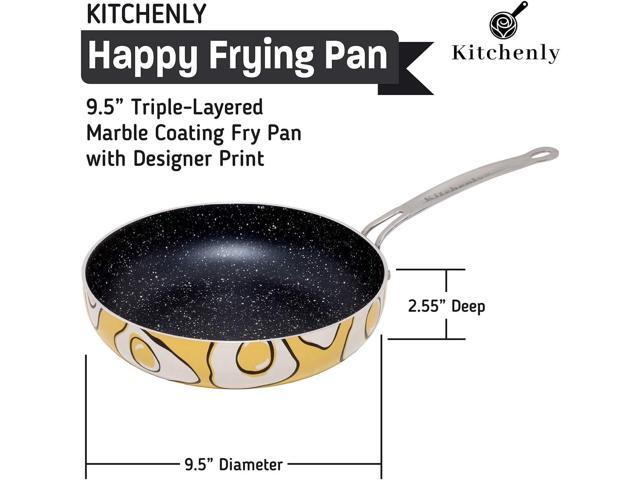 KITCHENLY Happy Frying Pan & Lid - Nonstick Pan, Deep Nonstick Frying Pan Stone Cookware - Oven, Electric, Gas, and Induction Compatible - 9.5 inch