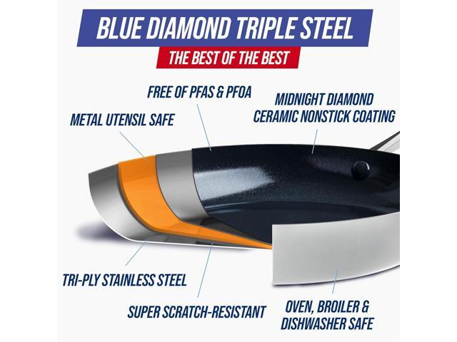 Blue Diamond 15-Piece Tri-Ply Stainless Steel Cookware Set, Healthy Ceramic Nonstick, Induction-Compatible Pots & Pans, PFAS & PFOA-Free,...