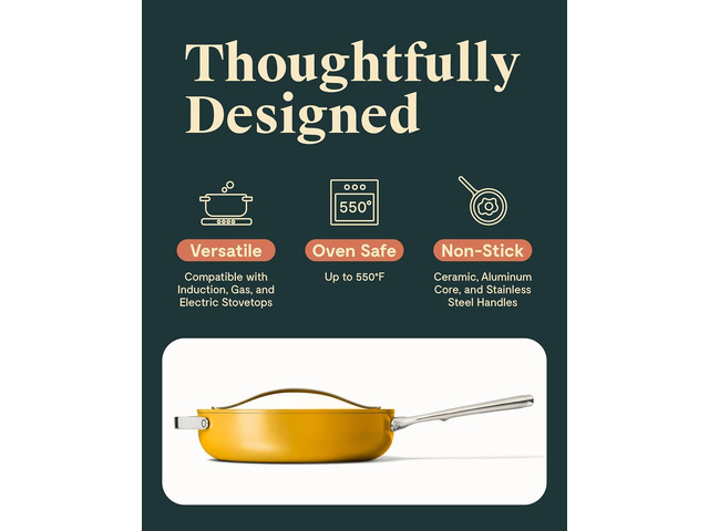 Caraway Nonstick Ceramic Sauté Pan with Lid (4.5 qt, 11.8') - Non Toxic, PTFE & PFOA Free - Oven Safe & Compatible with All Stovetops (Gas,...