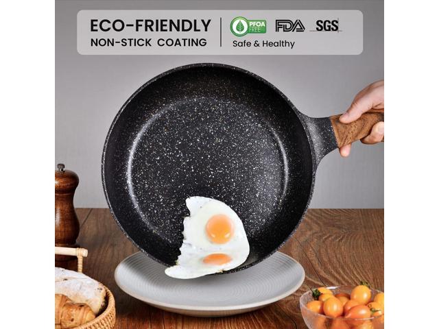 Nonstick Frying Pans Set with Lid, 10 In 11.5 In Aluminum Granite Coating Chef's Pan, Non Stick Flat Skillet Set with Glass Cover, Cookware Set...