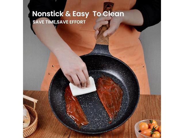 Nonstick Frying Pans Set with Lid, 10 In 11.5 In Aluminum Granite Coating Chef's Pan, Non Stick Flat Skillet Set with Glass Cover, Cookware Set...