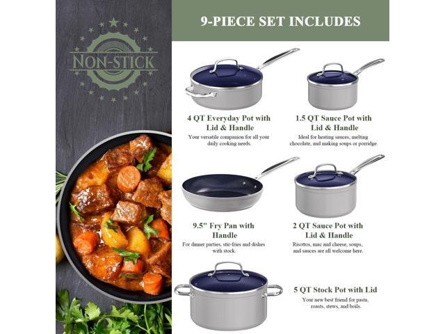Nuwave 9pc Cookware Set Healthy Duralon Blue Ceramic Nonstick Coated, Diamond Infused Scratch-Resistant, PFAS Free, Oven Safe, Induction Ready &...