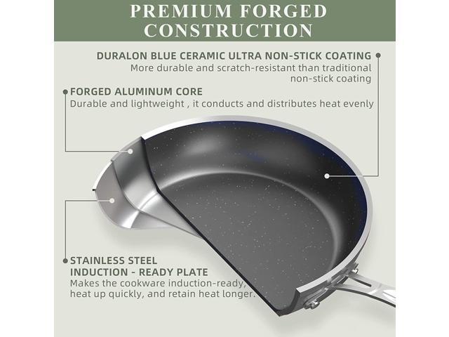Nuwave 9pc Cookware Set Healthy Duralon Blue Ceramic Nonstick Coated, Diamond Infused Scratch-Resistant, PFAS Free, Oven Safe, Induction Ready &...