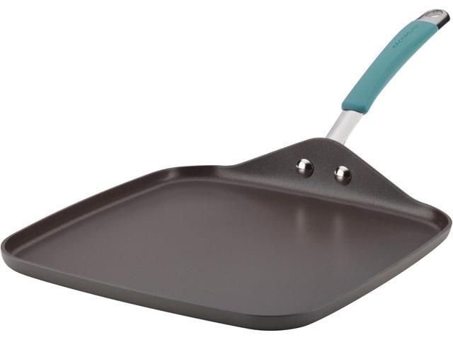 Rachael Ray Cucina Hard Anodized Nonstick Griddle Pan/Flat Grill, 11 Inch, Gray with Agave Blue Handle