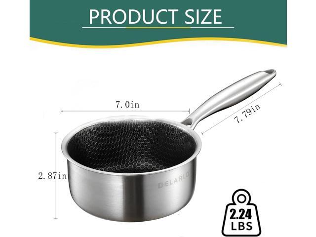 DELARLO Tri-Ply Hybrid Stainless Steel Sauce Pan, Hybird 1.5QT Non Stick Pots, All Stove Safe Up to 600, Sauce Pot 1.5 Quart Non Stick Sauce Pan,...