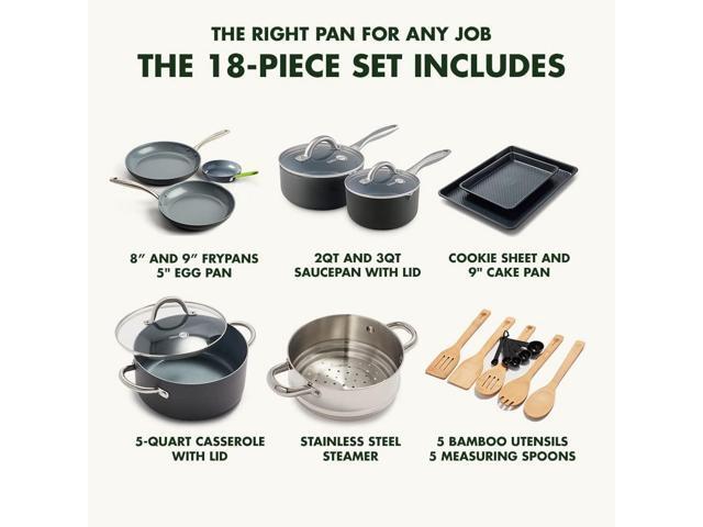 GreenPan Lima Hard Anodized Healthy Ceramic Nonstick 18 Piece Cookware Bakeware Pots and Pans Set, PFAS-Free, Oven Safe, Gray