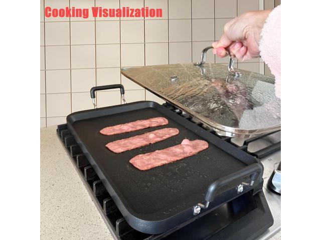 Vayepro 2 Burner Griddle Pan with Glass Lid, Stove Top Flat Griddle for Glass Stove Top, Aluminum Pancake Griddle, Non-Stick Griddle for Gas Grill,...
