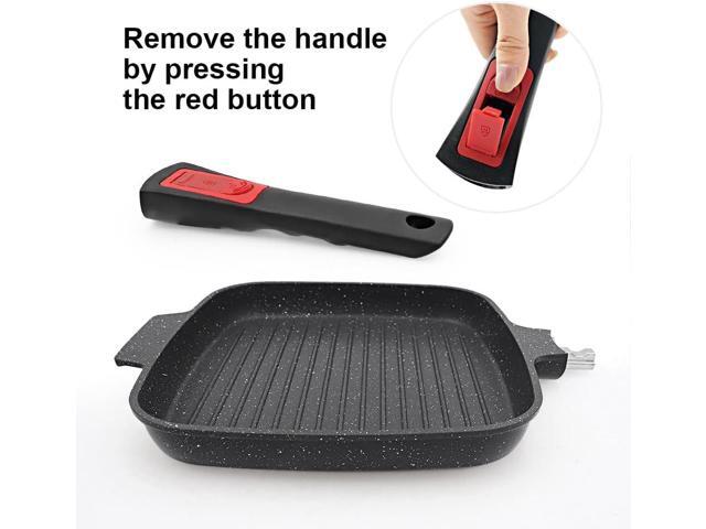 Griddle Pan with Lid, 10 Inch Cast Aluminium Non Stick Grill Pan with Detachable Handle for Induction Hob, Black