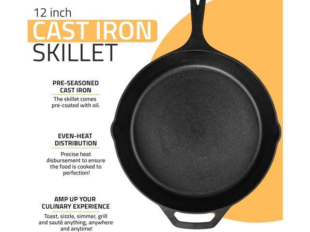 Utopia Kitchen Saute Fry Pan - Chefs Pan, Pre-Seasoned Cast Iron Skillet - Frying Pan 12 Inch - Safe Grill Cookware for Indoor & Outdoor Use - Cast...