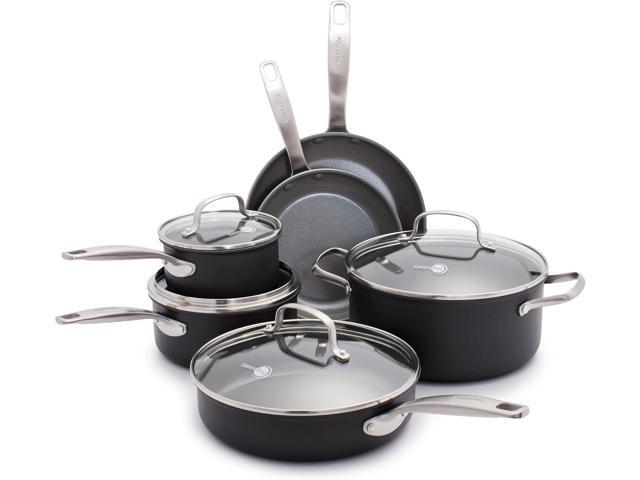 GreenPan Chatham Hard Anodized Healthy Ceramic Nonstick 10 Piece Cookware Pots and Pans Set, Frying Pan Skillets, Saucepans, Saute Pan, Stockpot,...
