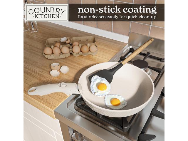 Country Kitchen Cookware Set with Removable Handle, Oven & RV Safe Pots and Pans Set, Cream Rhombus, Original