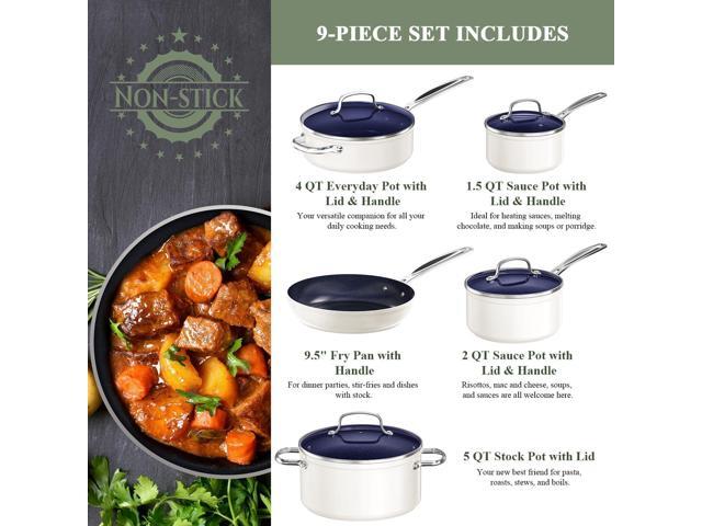 Nuwave 9pc Cookware Set Healthy Duralon Blue Ceramic Nonstick Coated, Diamond Infused Scratch-Resistant, PFAS Free, Oven Safe, Induction Ready &...