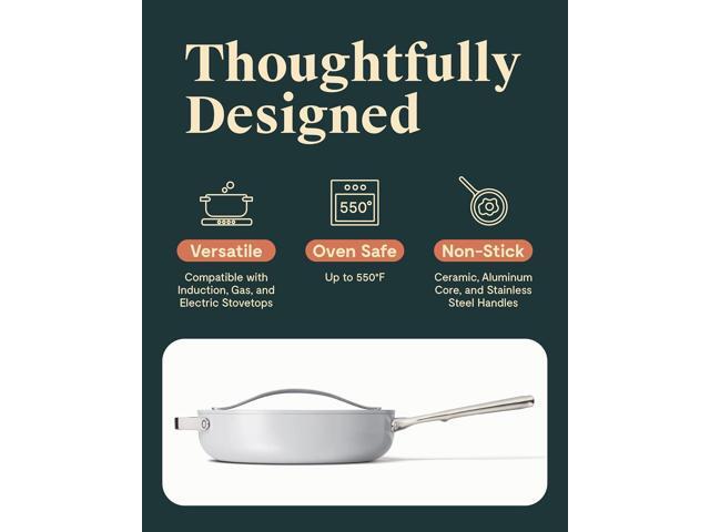 Caraway Nonstick Ceramic Sauté Pan with Lid (4.5 qt, 11.8') - Non Toxic, PTFE & PFOA Free - Oven Safe & Compatible with All Stovetops (Gas,...