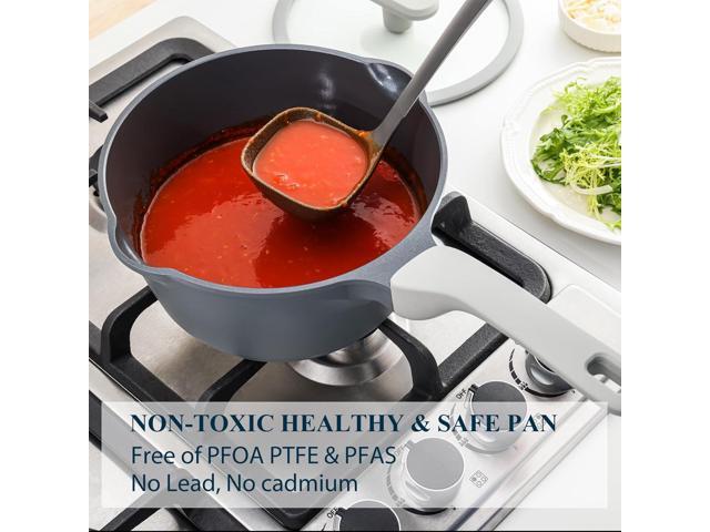 Nonstick Saucepan with Lid, 2 Quart Ceramic Sauce Pan, Non Toxic Sauce Pot with Pour Spouts for Multipurpose Use, PTFE, PFOA & PFAS Free, Induction...