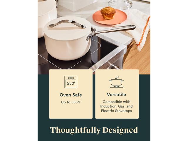 Caraway Nonstick Ceramic Sauce Pan with Lid (3 qt) - Non Toxic, PTFE & PFOA Free - Oven Safe & Compatible with All Stovetops (Gas, Electric &...