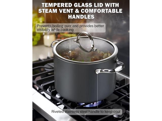 Cooks Standard Stockpot Dutch Oven Casserole with Glass Lid, 8-Quart Classic Hard Anodized Nonstick Soup Pot, Black