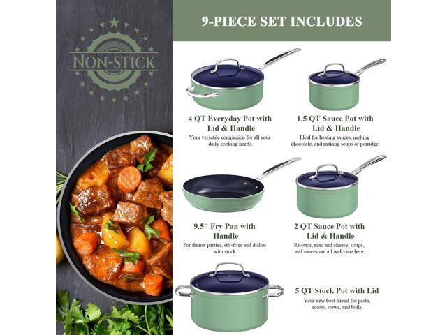 Nuwave 9pc Cookware Set Healthy Duralon Blue Ceramic Nonstick Coated, Diamond Infused Scratch-Resistant, PFAS Free, Oven Safe, Induction Ready &...