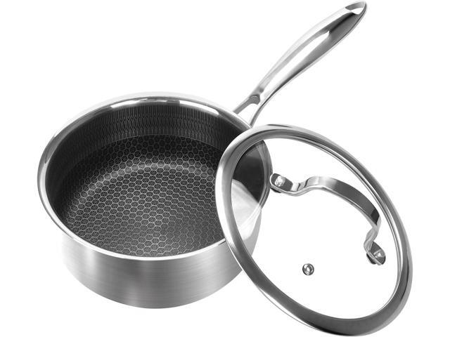 2 Quart Nonstick Saucepan with Glass Cover, Stainless Steel Sauce Pan, Induction Sauce Pan with Honeycomb Carving, Non-stick Sauce Pot, Compatible...