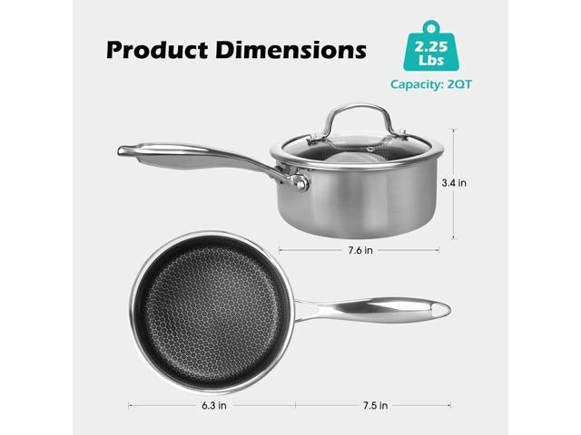 2 Quart Nonstick Saucepan with Glass Cover, Stainless Steel Sauce Pan, Induction Sauce Pan with Honeycomb Carving, Non-stick Sauce Pot, Compatible...