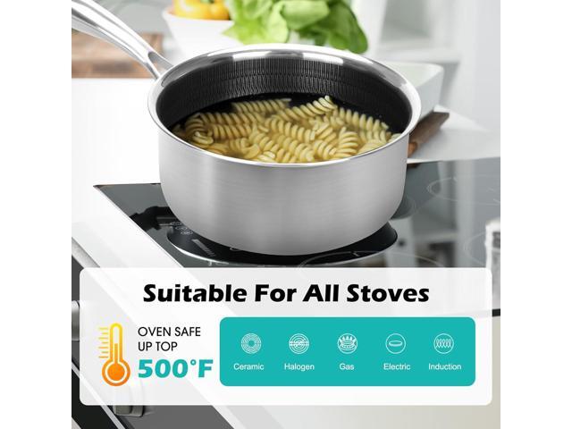 2 Quart Nonstick Saucepan with Glass Cover, Stainless Steel Sauce Pan, Induction Sauce Pan with Honeycomb Carving, Non-stick Sauce Pot, Compatible...