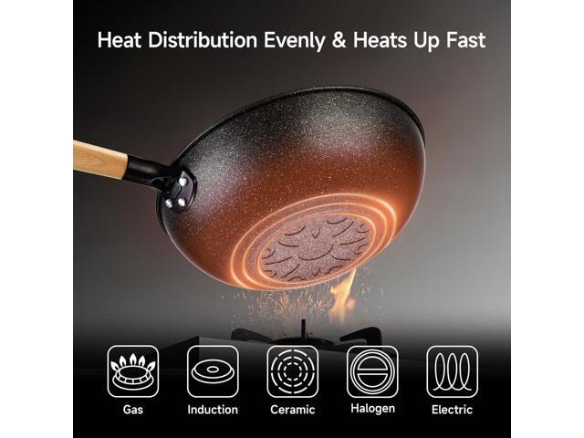 Non-Stick Wok with Steamer Basket,12 Inches Stir Fry Pans with Lid, Wok Pan Flat Bottom Multifunctional Cookware Chinese Wok for Induction, Gas,...