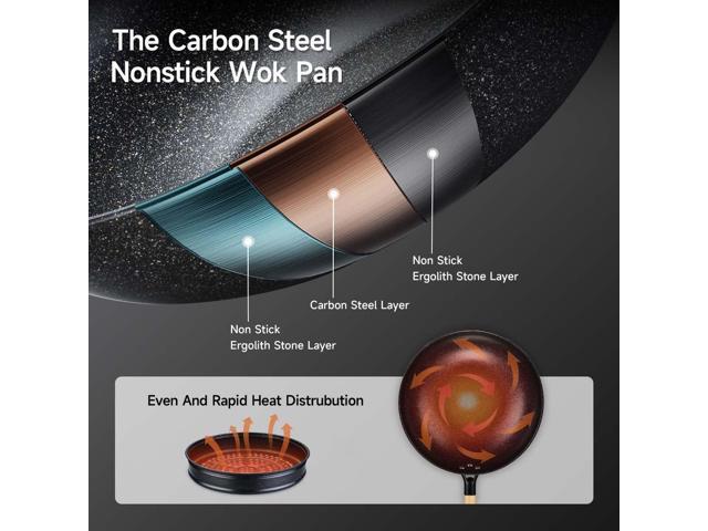 Non-Stick Wok with Steamer Basket,12 Inches Stir Fry Pans with Lid, Wok Pan Flat Bottom Multifunctional Cookware Chinese Wok for Induction, Gas,...