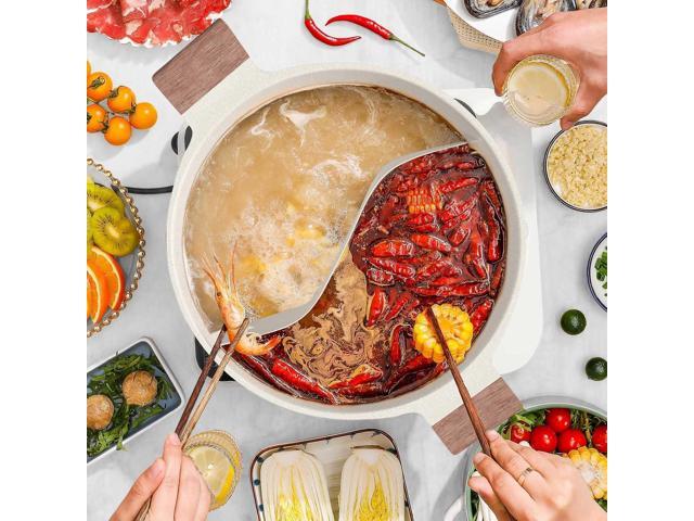 Dezin 5-QT Double-flavor Shabu Shabu Pot with Divider, Dual Sided Nonstick Hot Pot, 12 Inch Divided Stockpot for Cooking, Hotpot for Induction...