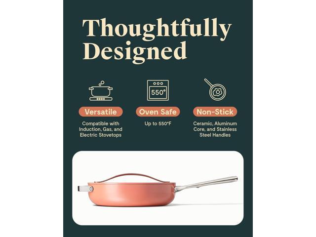 Caraway Nonstick Ceramic Sauté Pan with Lid (4.5 qt, 11.8') - Non Toxic, PTFE & PFOA Free - Oven Safe & Compatible with All Stovetops (Gas,...