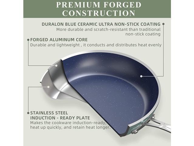 Nuwave 9pc Cookware Set Healthy Duralon Blue Ceramic Nonstick Coated, Diamond Infused Scratch-Resistant, PFAS Free, Oven Safe, Induction Ready &...