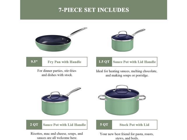 Nuwave 7pc Cookware Set Healthy Duralon Blue Ceramic Nonstick Coated, Diamond Infused Scratch-Resistant, PFAS Free, Oven Safe, Induction Ready &...