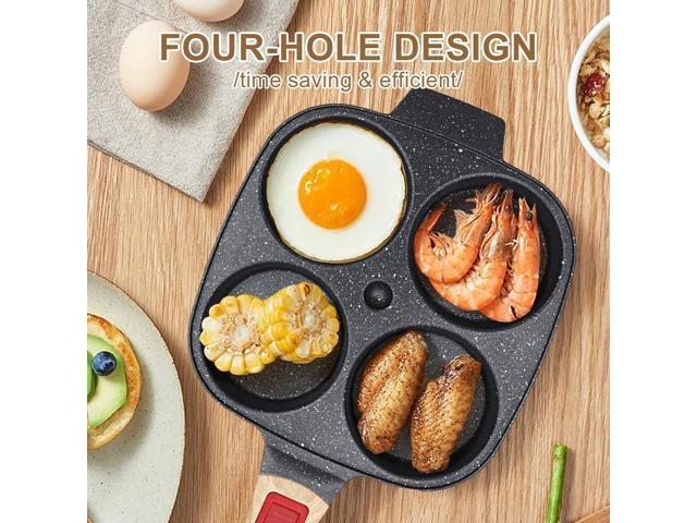 Fried Egg Pan with Detachable Handle, Nonstick Egg Frying Pan with Lid Induction 4 Cup Omelette Pan - Black