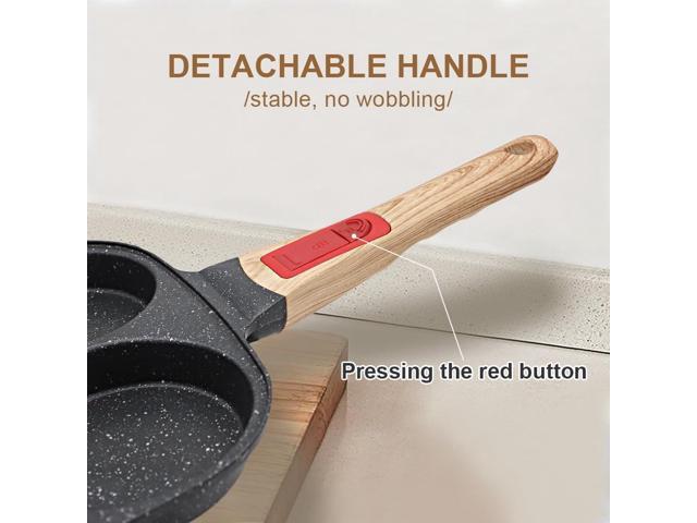 Fried Egg Pan with Detachable Handle, Nonstick Egg Frying Pan with Lid Induction 4 Cup Omelette Pan - Black