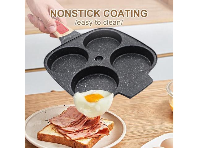 Fried Egg Pan with Detachable Handle, Nonstick Egg Frying Pan with Lid Induction 4 Cup Omelette Pan - Black