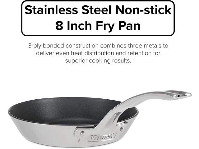 VIKING Culinary Contemporary 3-Ply Stainless Steel Nonctick Fry Pan, 8 Inch, Ergonomic Stay-Cool Handle, Dishwasher, Oven Safe, Works on All...