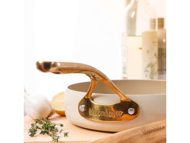 Oprah's Favorite Things - 8 Inch Heavy Duty Aluminum Premium PFA Free Ceramic Nonstick Saute/Deep Frying Pan Skillet - Linen White with Gold Handle