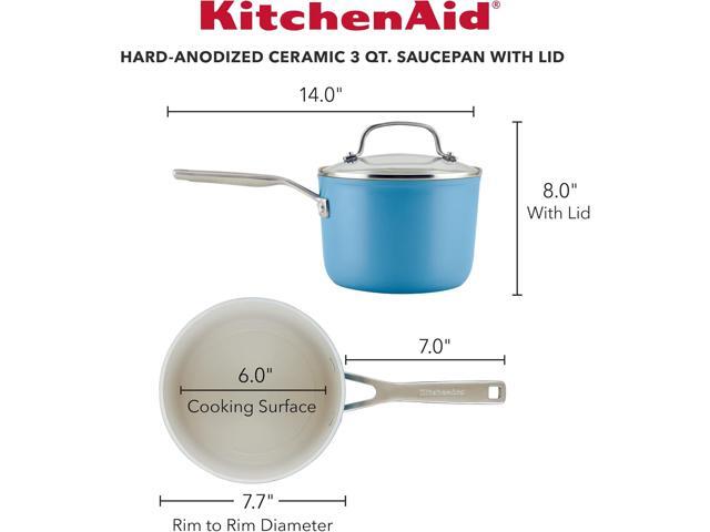 KitchenAid Hard Anodized Ceramic Nonstick Cookware Sauce Pan with Lid, 3 Quart, Blue Velvet