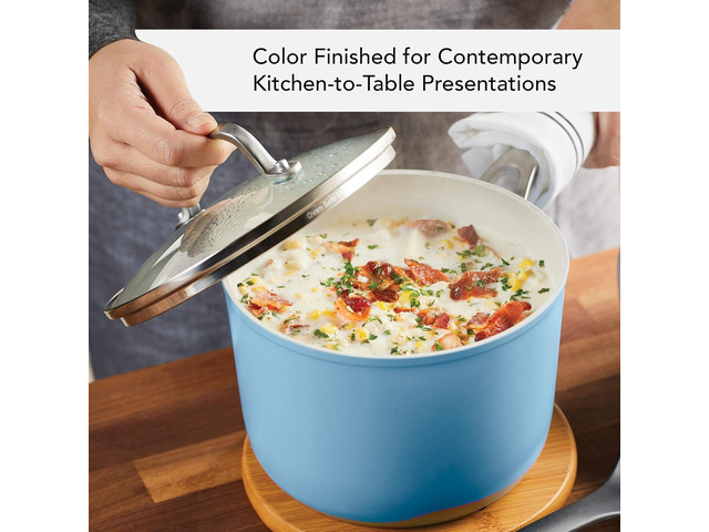 KitchenAid Hard Anodized Ceramic Nonstick Cookware Sauce Pan with Lid, 3 Quart, Blue Velvet