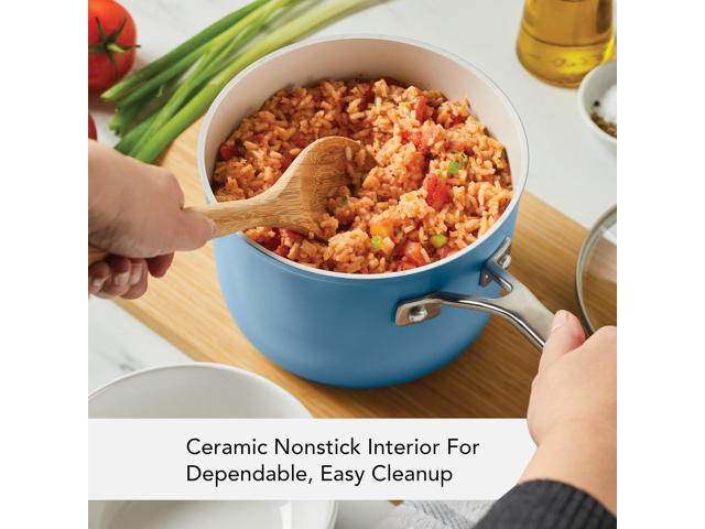 KitchenAid Hard Anodized Ceramic Nonstick Cookware Sauce Pan with Lid, 3 Quart, Blue Velvet