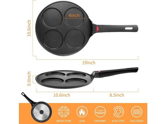 Pancake Pan Nonstick-Suitable for All Stovetops & Induction Cooker, 10.5 Inch Mini Silver Dollar Grill Blini Griddle Crepe Pan, 4 Molds Cake Egg...