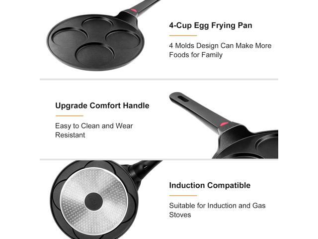 Pancake Pan Nonstick-Suitable for All Stovetops & Induction Cooker, 10.5 Inch Mini Silver Dollar Grill Blini Griddle Crepe Pan, 4 Molds Cake Egg...