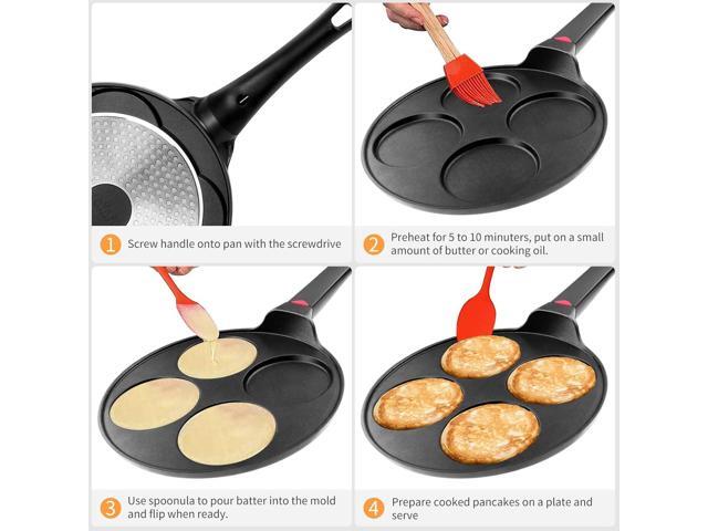 Pancake Pan Nonstick-Suitable for All Stovetops & Induction Cooker, 10.5 Inch Mini Silver Dollar Grill Blini Griddle Crepe Pan, 4 Molds Cake Egg...