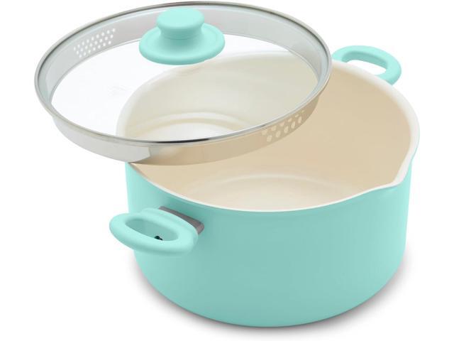 GreenLife 6QT Nonstick Stockpot with Straining Lid, Soft Grip, PFAS-Free Ceramic, Pour Spout, Multipurpose Cooking Pot, Sauces & Soups, Milk Pan,.