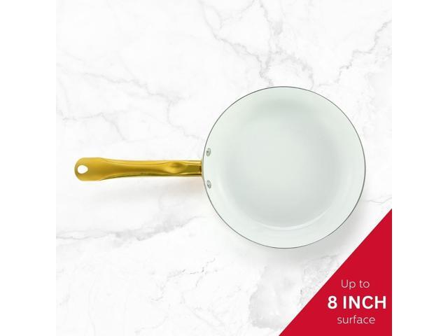 Holstein Housewares 8-Inch Ceramic Nonstick Frying Pan Skillet, Elegant White and Gold Color Handle - Golden Elegance for Every Kitchen