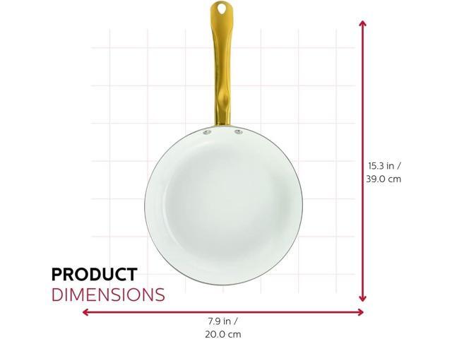 Holstein Housewares 8-Inch Ceramic Nonstick Frying Pan Skillet, Elegant White and Gold Color Handle - Golden Elegance for Every Kitchen